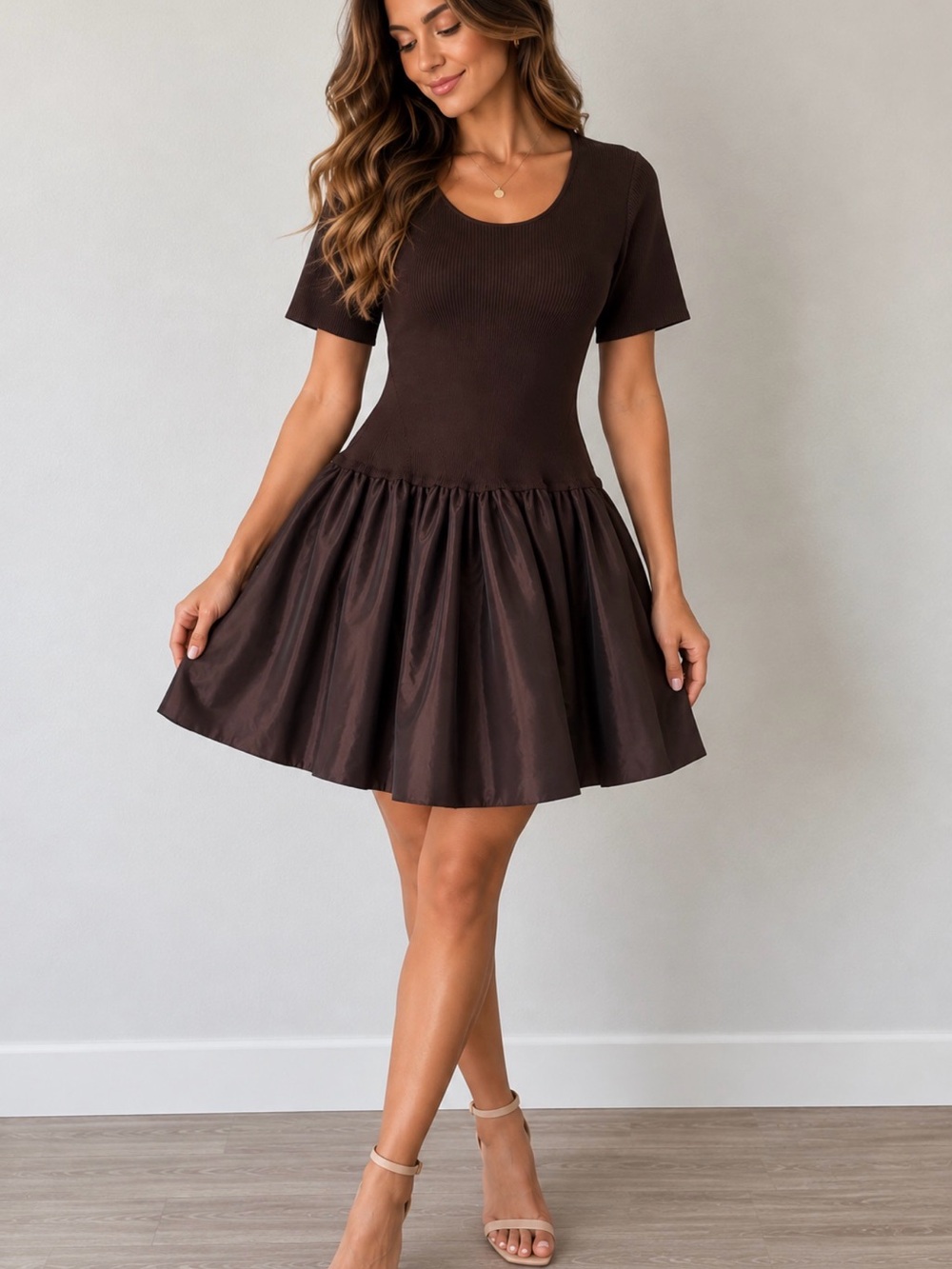 ANTONIO MELANI Chocolate Brown Short Skater Dress